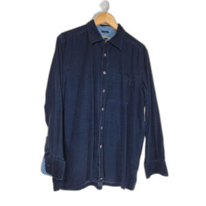 Andrew Fezza Men's Navy Blue Corduroy Long Sleeve Button Down Shirt - Large